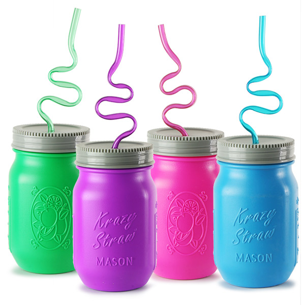 Plastic Mason Drinking Jar with Krazy Straw 17.6oz / 500ml