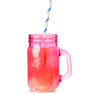 Kilner Pink Drinking Jars with Blue Striped Paper Straws 14oz / 400ml