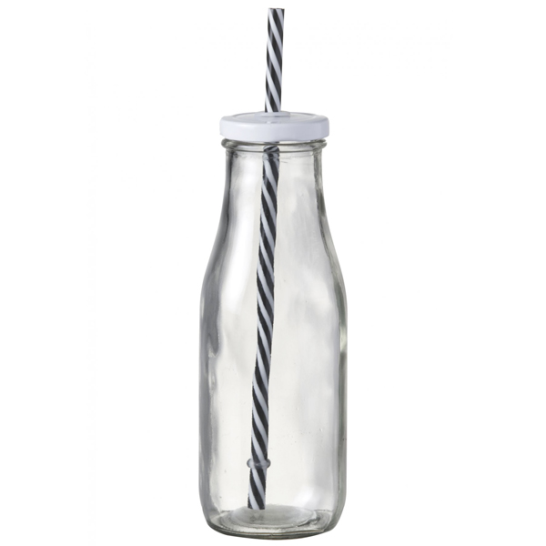 Mini Milk Bottle with Lid and Straw 16oz / 470ml