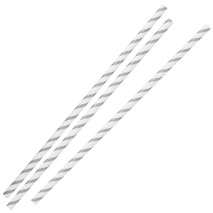 Silver & White Striped Paper Straws 8inch