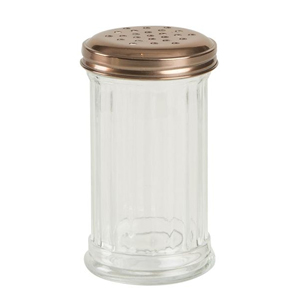 Ribbed Glass Baking / Sugar Shaker with Copper Finish Lid