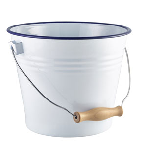 Enamel Bucket White with Blue Rim 22cm