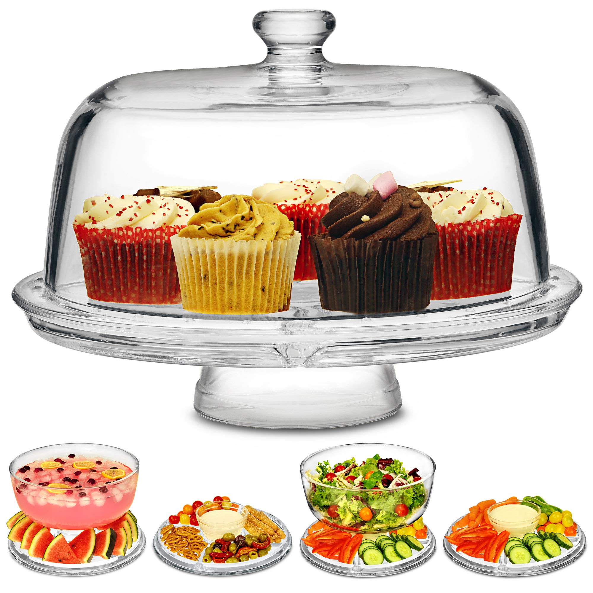Amazon.com: 7.9” X 7.3“ Acacia Wood Round Server,Cake Stands with Glass Dome  : Home & Kitchen