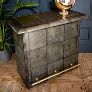 Panama Dark Grey Leather Bar Counter with Brass Top