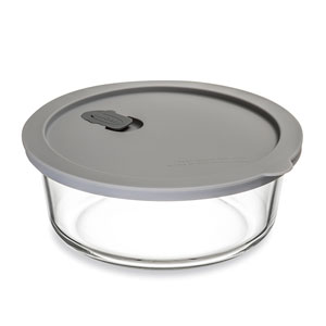 ClickClack Cook+ Round Heatproof Glass Container Grey 0.9ltr