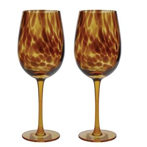 BarCraft Set of 2 Tortoiseshell Patterned Wine Glasses