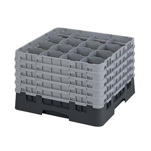 16 Compartment Glass Rack with 5 Extenders H279mm - Black