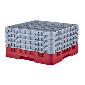 25 Compartment Glass Rack with 4 Extenders H238mm - Red