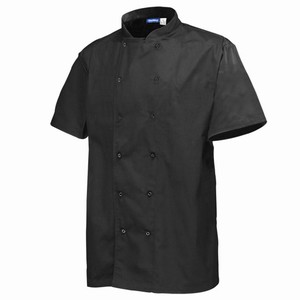 Genware Chef's Basic Stud Short Sleeve Jacket Black Medium