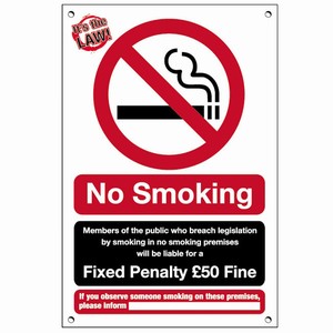 No Smoking Fixed Penalty £50 Fine Interior Notice