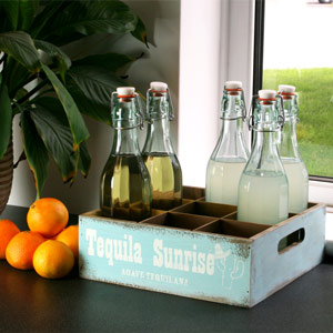 Wooden Mexican Style Bottle Crate 26 x 26cm Tequila Sunrise