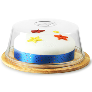 Hevea Wood Cake Plate and Plastic Cake Dome